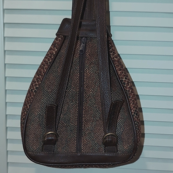 Antigua Leather Trim Backpack Brown Snakeskin Pattern - Picture 6 of 12